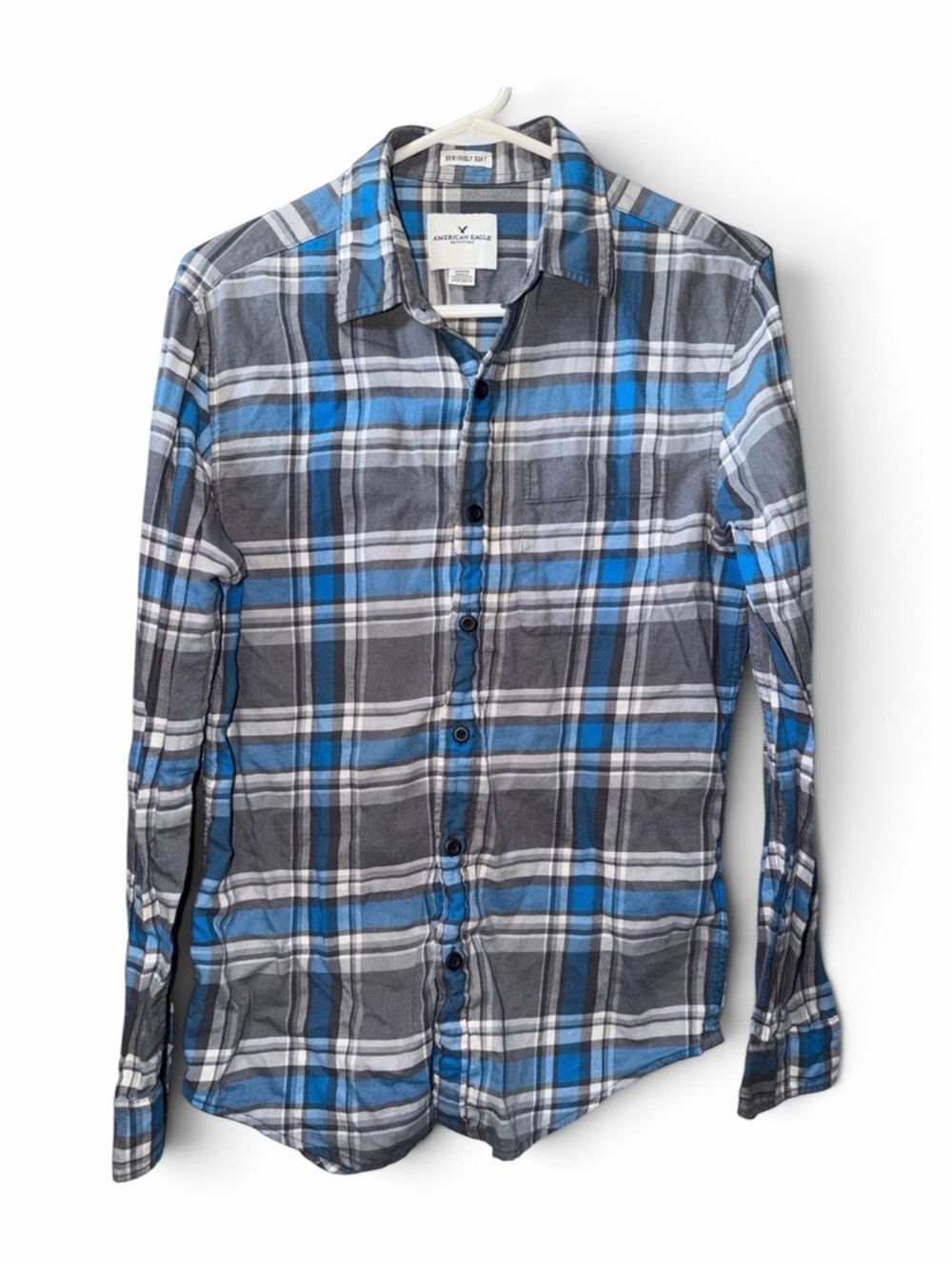 American Eagle Outfitters Blue & Gray Plaid Button-Up Shirt